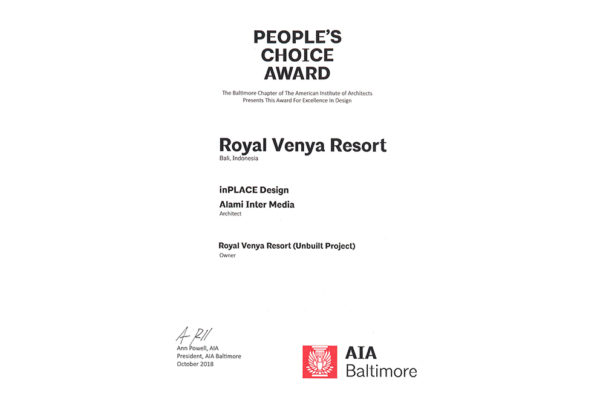 2018 AIA Baltimore Design Award - Royal Venya - Peoples Choice Certficate